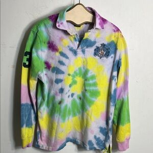 Polo Ralph Lauren Sz Large Custom Fit Colorful Tie-Dye Long Sleeve Polo Shirt